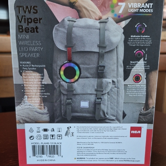 RCA TWS Viper Beat Mini Wireless LED Speaker - Black - Picture 2 of 4